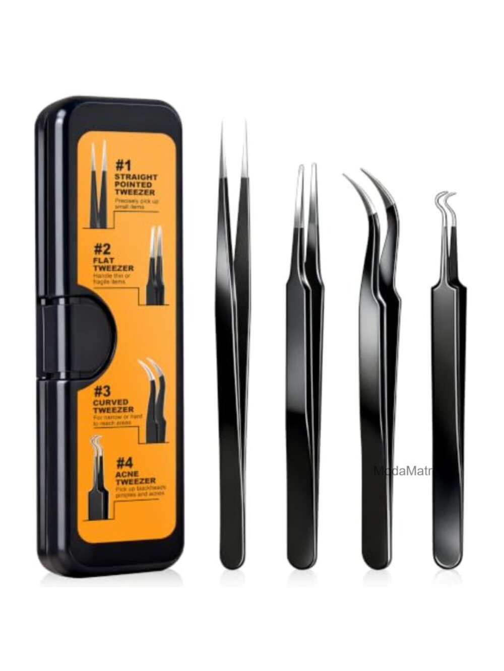 4-Pack Precision Tweezers Set Stainless Steel Curved Pointed